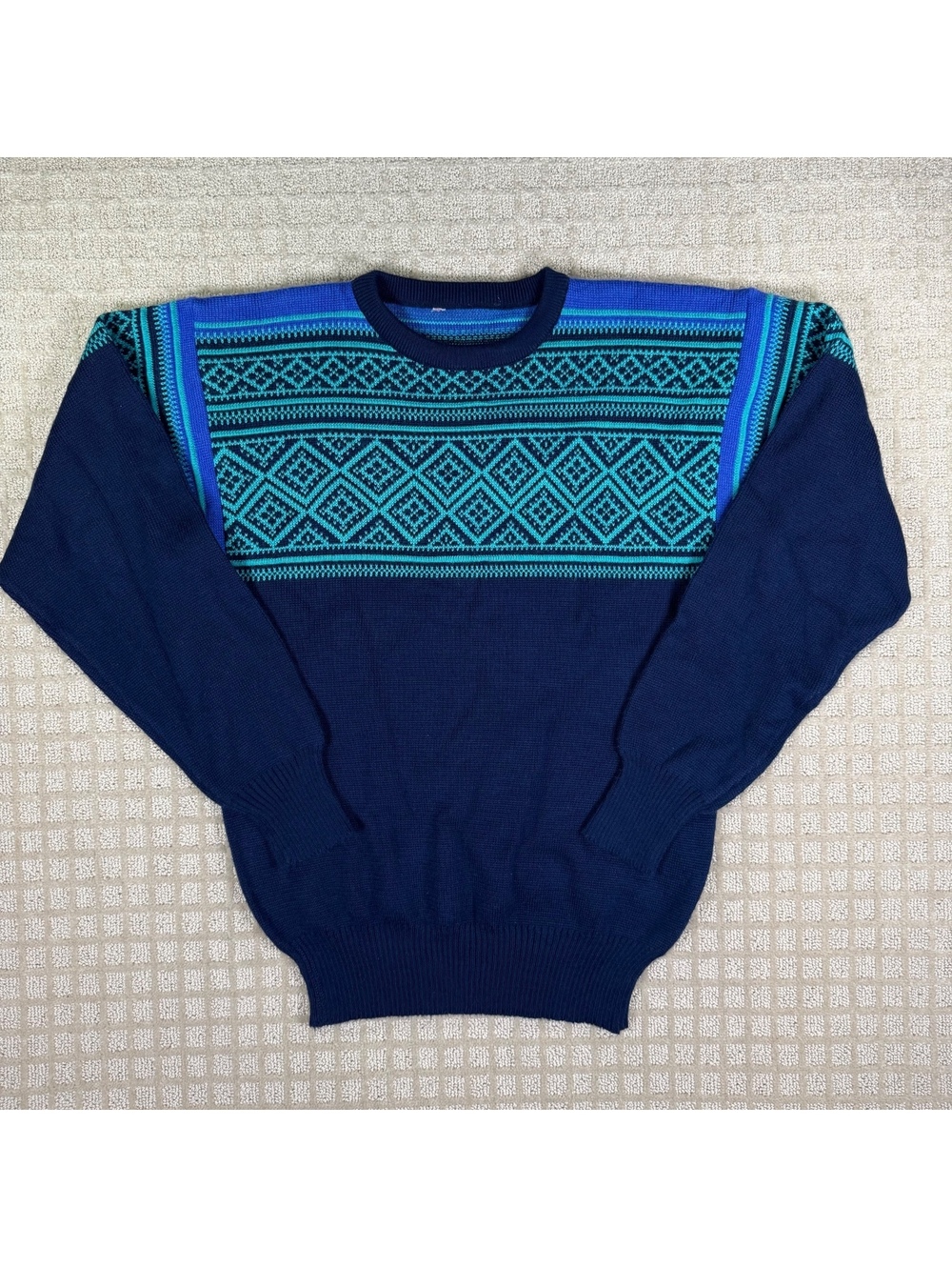 Blue Geometric Knit Sweater M